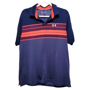 Under Armour Navy Blue & Orange Golf Athletic Men's Polo Shirt Large